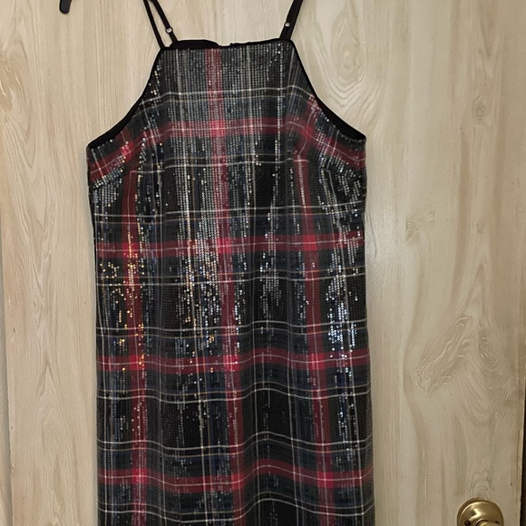 Copper Key Black/Red Plaid Print Sequin Shift Dress NWT Sz.S - Picture 6 of 10
